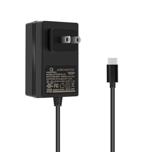 Geekworm USB-C Power Adapter PD 27W Type C for Raspberry Pi 5