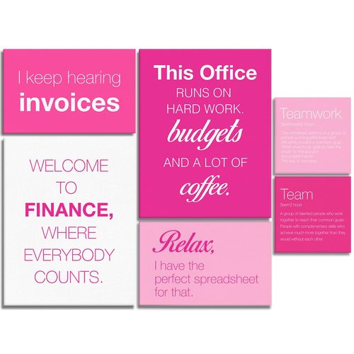 YEOION Inspirational Office Canvas Wall Art,Teamwork Motivational Wall Art for Office,Pink Finance Wall Decor Set of 6