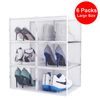 6PCS LRG Foldable Stackable Plastic Shoe Box Storage Organizer Transparent Case