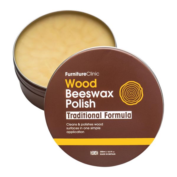 Furniture Clinic Beeswax Polish for Wood & Furniture - 200ml - Natural Beeswax for All Wood Types and Colours - Wood Furniture Polish to Protect & Enhance Any Wooden Surface