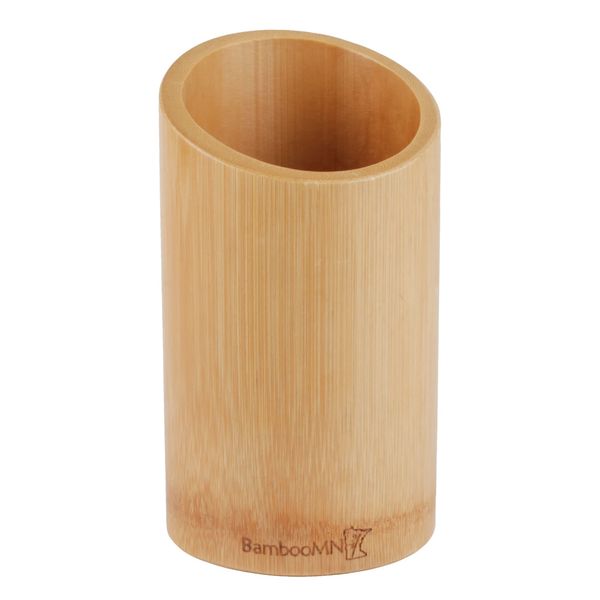 BambooMN Bamboo Kitchen Utensil Holder for Countertop, Utensil Crock for Cooking Utensils - 7" x 4" - Carbonized Brown - 1 Piece