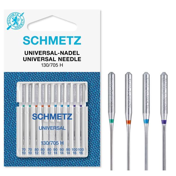 SCHMETZ Domestic Sewing Machine Needles | 10 Universal Needles 130/705 H Needle size 70/10-100/16 | Suitable for a wide range of fabrics | Can be used on all conventional household sewing machines