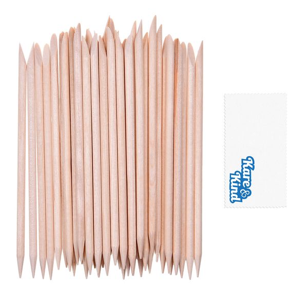 Kare & Kind 100x Double-Sided Orange Wood Nail Sticks - Cuticle Pusher Remover Cleaner - Manicure, Pedicure, DIY - Home, Nail Salon - For Beginners and Profesional Nail Technicians