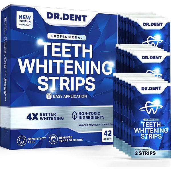 DRDENT Professional Teeth Whitening Strips 21 Treatments - Safe for Enamel - Non Sensitive Teeth Whitening - Whitening Without Any Harm - Pack of 42 Strips + Mouth Opener Included