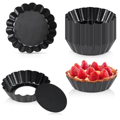 JJUNW 32 Pcs Mini Tart Pans with Removable Bottom, 3 Inch Round Nonstick Quiche Pan Small Quiche Pans Bakeware Mold Fluted Side for Pies Quiche Cheese Cakes Desserts
