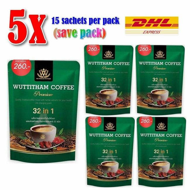 5x Wuttitham Healthy Coffee 32 in 1 Herbs Instant Mixed Weight Control Manage