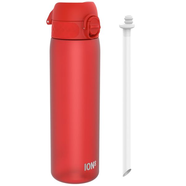 ION8 500ml Water Bottles With Straw, BPA Free, Leakproof, Dishwasher Safe, Drinking Water Bottle With Straw, Drink Bottle, Clear, Red, 500ml/18oz