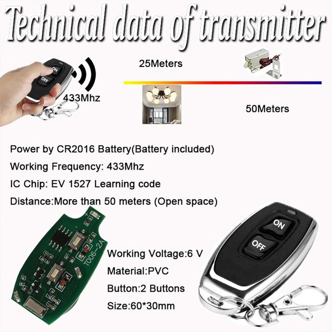 Universal 433Mhz Remote Control Wireless Switch DC 12V 24V 72V 30A