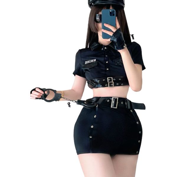 Lady Lazy Sexy Police Police Cosplay, Police, Uniform, Miniskirt, Policeman, Halloween, Costume, For Photography, Temptation, Extreme, Black, Black