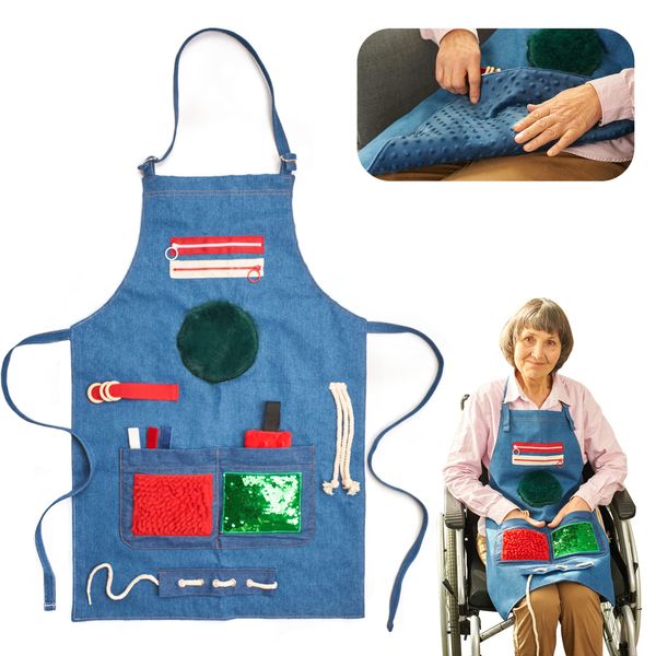 Fidget Apron for Elderly | Fidget Blanket for Dementia | Dementia Products for Elderly | Gift and Activities for Seniors with Alzheimer’s or Dementia | Sensory Fidget Toys