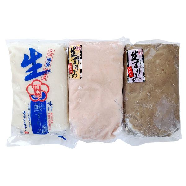 Surimi Set of 3 Types, Shrimp Raw Surimi, 17.6 oz (500 g), Shrimp Flavored Fresh Surimi, 17.6 oz (500 g), Sardine Raw Surimi, 17.6 oz (500 g), Paste