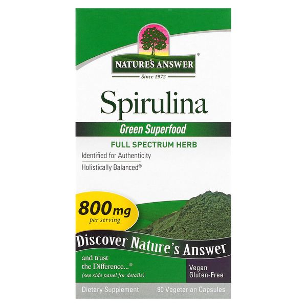 Nature s Answer Spirulina 800 mg 90 Vegetarian Capsules Cruelty-Free, GMP