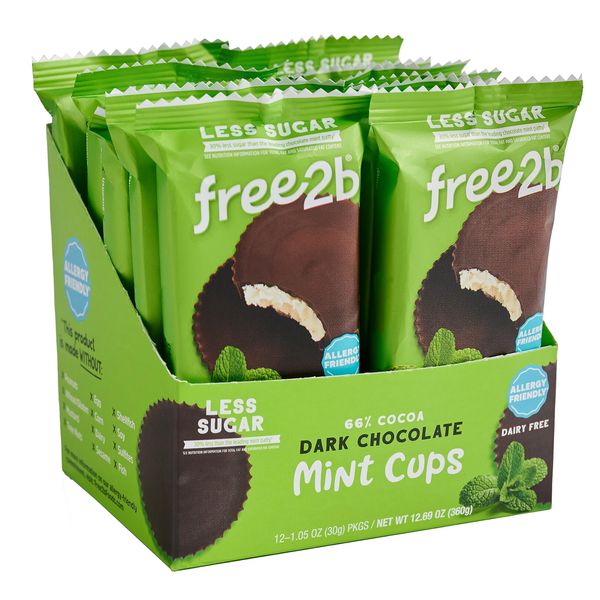 Free 2b Dark Chocolate Mint Cups, School Safe and Allergy Friendly - Gluten-Free, Dairy-Free, Nut-Free, and Soy-Free - Dark Chocolate, 2-Cup Packages (Pack of 12)