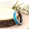 Personalized Ring 6MM Silver Tungsten Band Blue Fire Opal Inlay Step Edges Ring