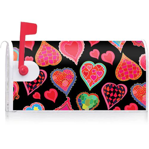 Texupday Valentine's Day Dancing Hearts Decoration Mailbox Cover with Magnetic Strip Holiday Mailbox Wraps Post Letter Box Cover Standard Size 21" X 18" for Garden Outdoor Yard Decor