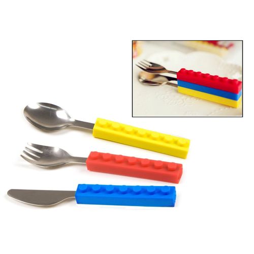 Itian Cutlery Set-Fork & Cutter & Spoon Stackable Tableware For Kids Stainless Steel Utensils With Silicone Handle