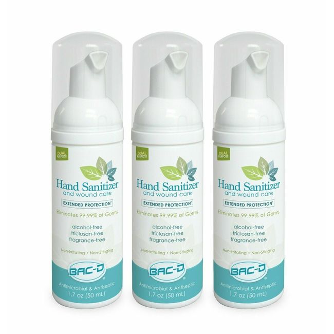 FOAM Hand Sanitizer BAC-D (Eleiminates 99% of Gems) 1.7 Oz Each (3 Pack)