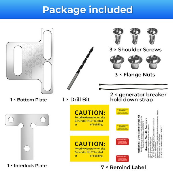 Generator Interlock Kit For Eaton / Cutler Hammer 100 BR Series Amp Panel Drill