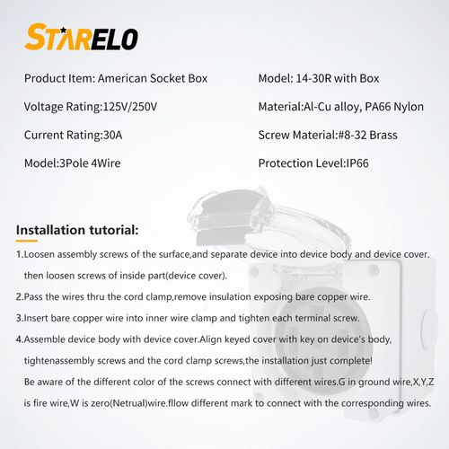 STARELO 30Amp Power Outlet Box,NEMA 14-30R Receptacle 125/250Volt,Outdoor dustproof and Weatherproof for RVs, Electric Vehicles, generators, Welding Machines, etc.ETL Listed.(NEMA 14-30R Box)