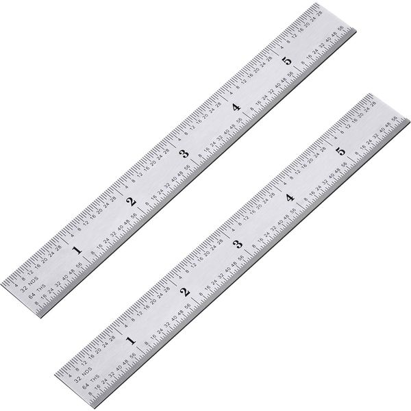 eBoot 2 Pack Stainless Steel Ruler Machinist Engineer Ruler, Rigid Metal Ruler with Inch Graduations 1/8, 1/16, 1/32, 1/64 Inch for Engineering, School, Office, Architect, and Drawing, 6 Inch