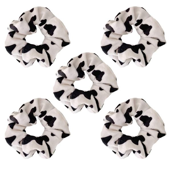 VALICLUD 5pcs Elastic Hair Scrunchies Cow Pattern Hair Ropes Hair Tie Bow Elastic Cords Ponytail Hair Ring Ties for Girls