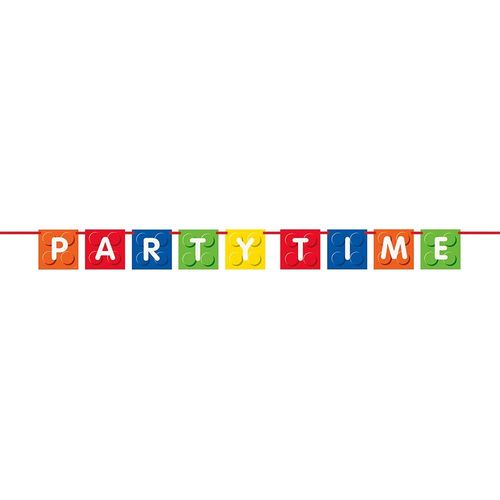 Building Blocks Party Time Multicolor Banner (1.8 meters) 1 Piece - Perfect Party Decoration for Your Little Builder's Celebration