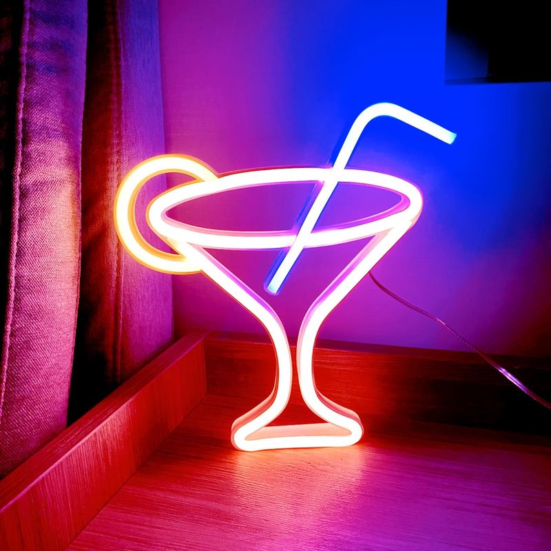 HFHungkeong Led Cocktails Neon Sign,Wine Glass Neon Light Battery and ...