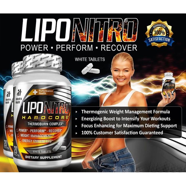 LIPONITRO THERMOBURN Diet Pills + ENERGY - 120 White Bisect Tablets