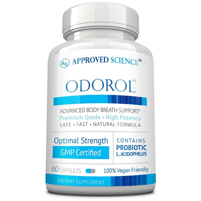 Approved Science Odorol - 60 Capsules - Freshen Bad Breath and Body Odor - Contains L.acidophilus, Green Tea, Magnolia Bark, Peppermint Oil, and Fennel - All Natural, Vegan Friendly, Non-GMO