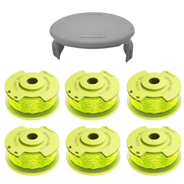 Weed Wacker String Compatible for Ryobi One Plus+ AC80RL3, 11ft 0.080" String Trimmer Refill, Replacement Spool Line with Ryobi 18V, 24V, 40V Trimmers (6 Spools & 1 Cap)