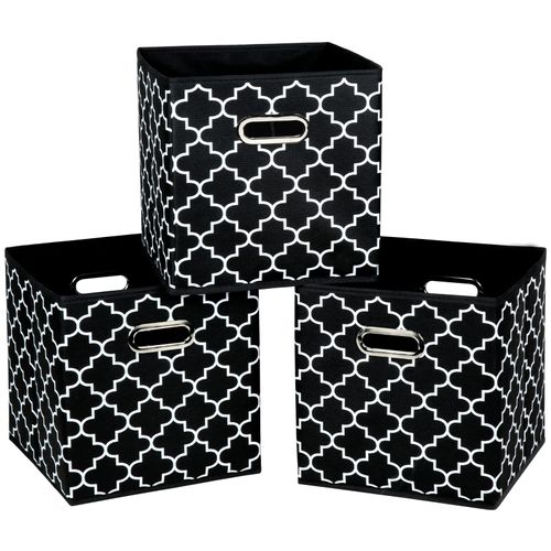 STOREONE Fabric Storage Bins Cubes Baskets Containers-(11X11X11) with Dual Metal Handles for Shelf Closet, Bedroom Drawers Organizers, Foldable Set of 3 (Black Light)