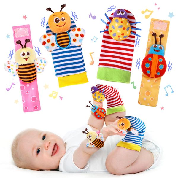 PADONISE Baby Wrist Rattle Socks and Foot Finder Set Baby Rattles Toys for 0-12 Month, Infant Girl Boy Toys for Babies 3-6 Months, Newborn Hand & Foot Toys for 0 to 9 Months, Baby Christmas Gifts