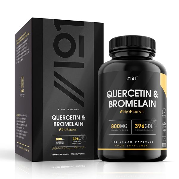 Plant-Based Quercetin 800mg & Bromelain 396 GDU with BioPerine® - Made from from Sophora Japonica Extract (Quercetin) & Pineapple (Bromelain). (120 Caps)