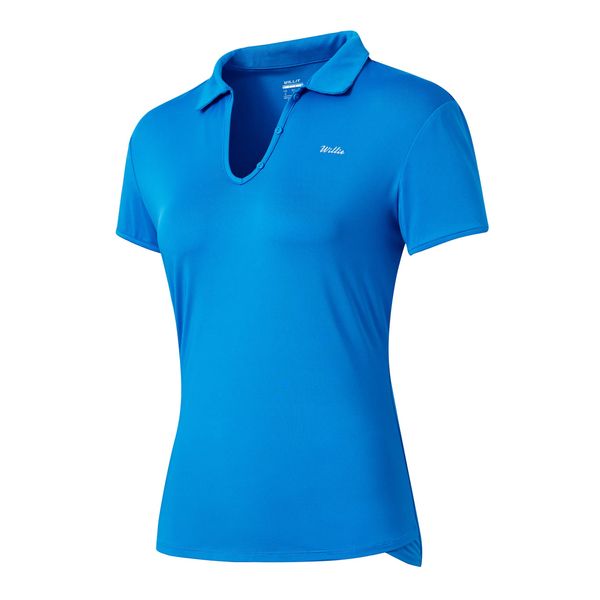 Willit Women's Tennis Shirts Quick Dry Golf Polo Shirts Short Sleeve Active Workout Shirts UPF 50+ Running Tops Brilliant Blue M