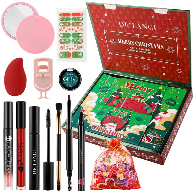 Makeup Advent Calendar 2023, DE'LANCI Christmas Surprise Makeup Gift Kit for Women,12 Days Christmas Countdown Calendar Beauty Box for Teens Girls, Xmas Cosmetic Starter Mystery Box, Cruelty Free