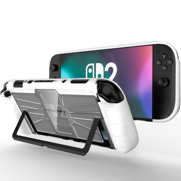 NINKI Dockable Grip Case for Switch 2 2025 with Ergonomic Grips, Soft TPU&PC Hard Shell Shockproof&Scratch-Resistant Protective Cover with Clear Back for Switch 2 Console&Controller, White