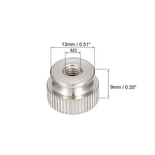 uxcell Knurling Knob Nut M4 x D13 mm x H9 mm Carbon Steel Knurling Nut with Collar, High Head Blind Hole Knurling Knob Nut for 3D Printer Parts 2pcs