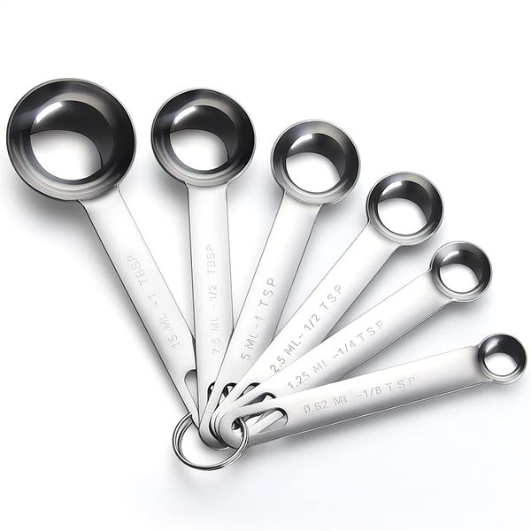 AOOSY Measuring Spoons Set of 6 Flour Measuring Spoons, Stainless Steel, Export to Europe and America, Integrated Spoon for Easy Washing for Family