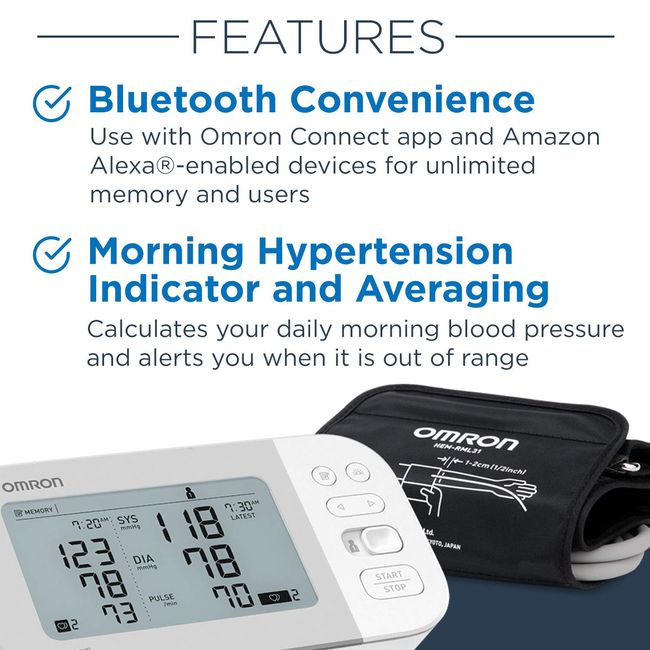 OMRON Silver Blood Pressure Monitor, Upper Arm Cuff, Digital Bluetooth  Blood Pressure Machine, Stores Up To 80 Readings