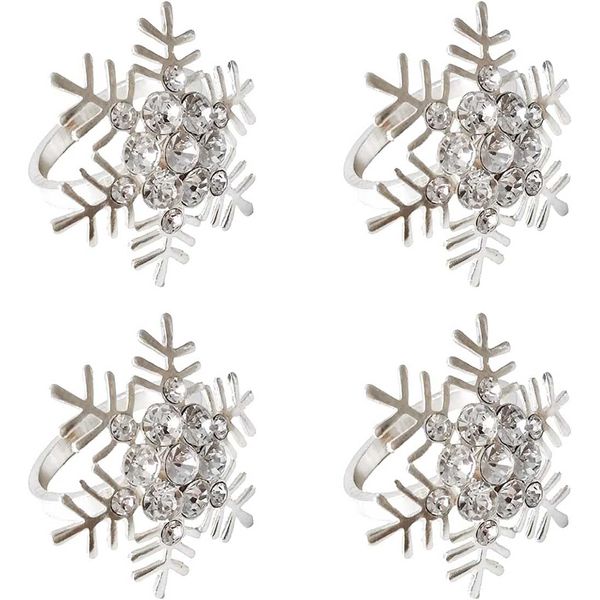 Christmas Napkin Ring Set 4Pcs Snowflake Napkin Holder Rings Silver Modern Household Napkin Rings Rhinestone Exquisite Napkins Rings for Wedding Banquet Christmas Party Dinner Table Decor(Snowflake)