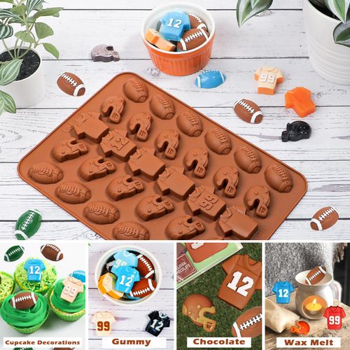 Webake Football Chocolate Mold, 30-Cavity Football Silicone Mold Shaped with Football, Helmet, and Jersey, Football Mold for Chocolate, Candy, Cupcake Decorations, Pack of 2