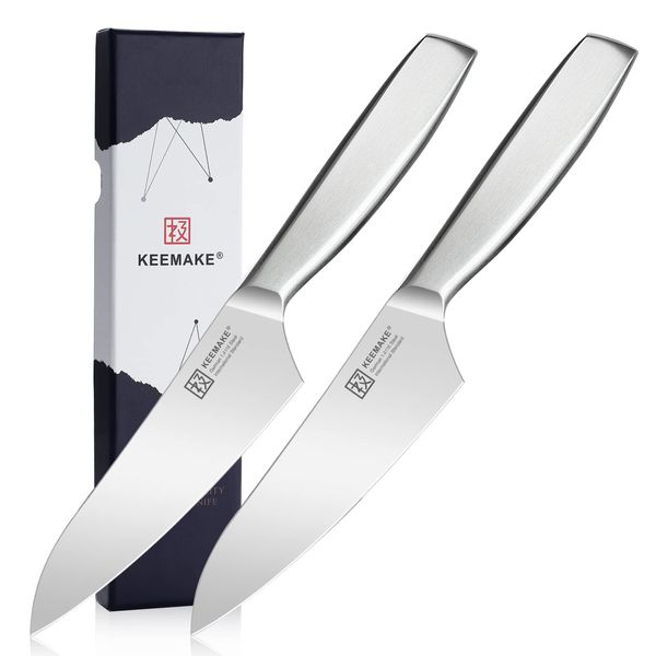 KEEMAKE Santoku Knife Set, Stainless Steel, 6.3 inches (160 mm), 5.1 inches (130 mm), Dishwasher Safe, All-Purpose Knife, Multi-functional, Left-Handed Knife, Bread Knife, For Cutting Meat,