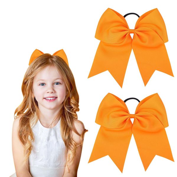 Twpribarn 2Pcs Cheer Bows Cheer Hair Bows Ponytail Holder Elastic Band Bows Hair Accessories for Ponytail Holder Bow Scrunchies School Sports Cheerleading Girls Softball Cheerleader Bows (Orange)