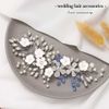 Edary Flower Bride Wedding Hair Vine Silver Crystal Hair Accessories Bridal Pearl Headband Blue Bead Headpiece for Women and Girls