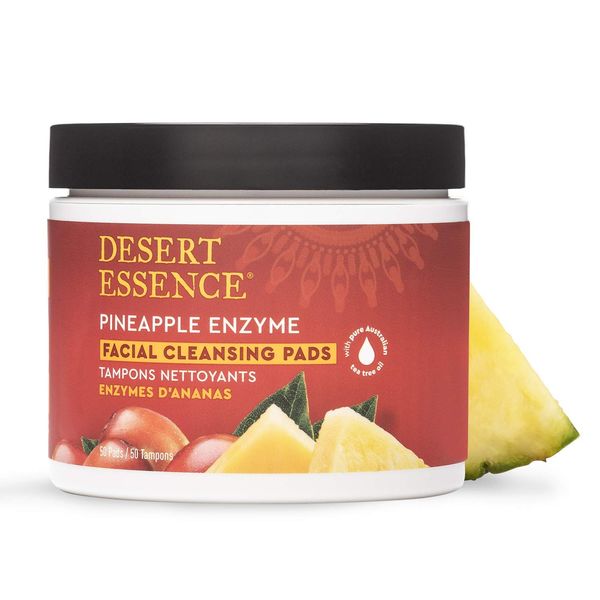 Desert Essence, Pineapple Enzyme Cleansing Pads, 50 Pads - Vegan, Gluten Free - Facial Cleansing, Exfoliating Enzymes for Radiant Clear Complexion