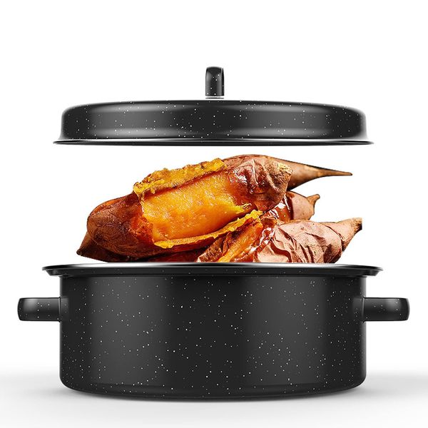 Enamel Roasting Tin with Lid, Enamel Roaster with Rack, Self Basting Roaster Pot for Roasted Sweet Potatoes Chestnuts Small Chickens Turkey Roast Baking Pan