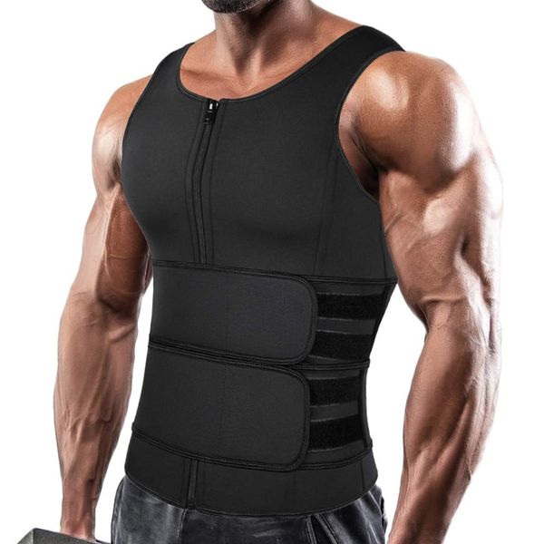 SHAPERIN Men Neoprene Sauna Zipper Waist Trainer Vest Tank Top Trimmer Body Shaper