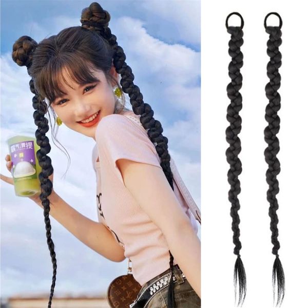 DUOLEIMI Hair Extensions, Braided Wig, Dance Extensions, 25.6 inches (65 cm), Ponytail, Wig, Twin Tail, Braided, Hair Extension, Costume for Events