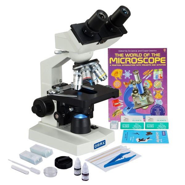 OMAX 40X-2500X LED Binocular Lab Microscope +Slide Preparation Kit +Slides +Book