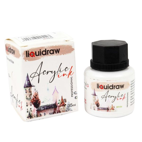 Liquidraw Acrylic Inks for Artists 20 Colours Black White Available Waterproof Ink 35ml Professional for Painting, Drawing, Paints, Art, Brushes, Paper, Board, Canvas, Fabric & Wood (White)